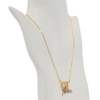 Gold Tone Jeweled Fab Revolver Charm Necklace