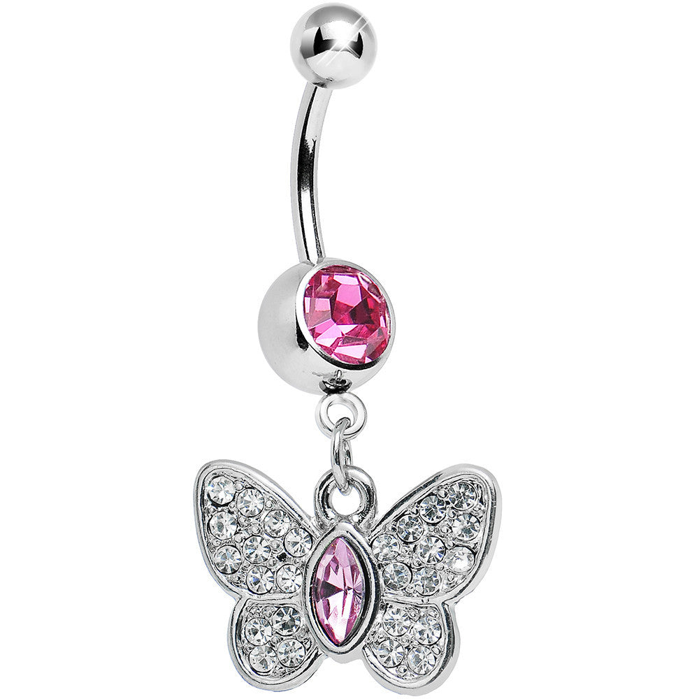 Pink Gem Marquis Core Butterfly Belly Ring