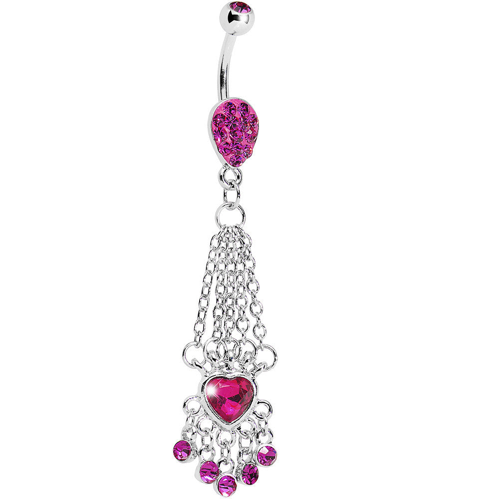 Fuchsia Gem Queen Heart Chain Dangle Belly Ring