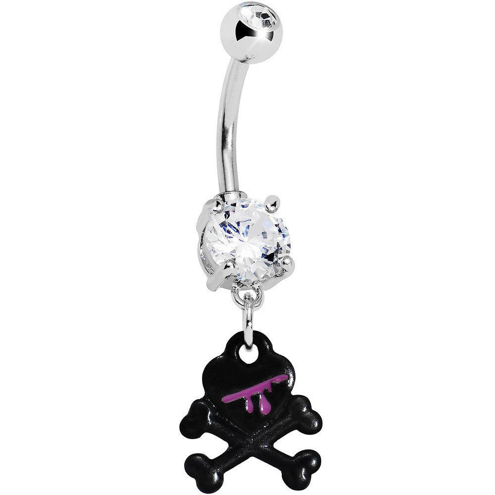 Crystalline Gem Black Skull and Crossbones Belly Ring