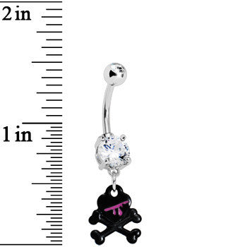 Crystalline Gem Black Skull and Crossbones Belly Ring