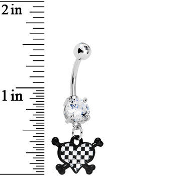 Crystalline Gem Crossbones Checkerboard Heart Belly Ring