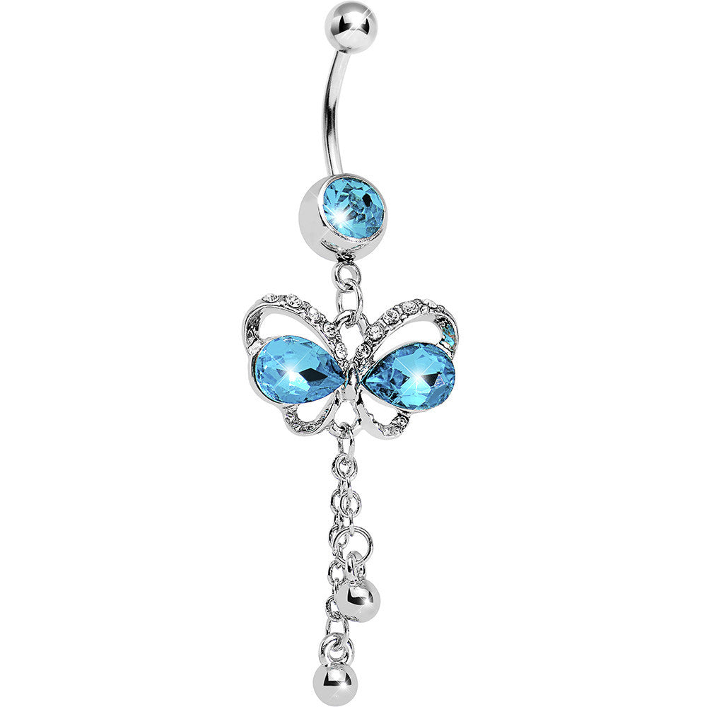 Aqua Gem Teardrop Wing Butterfly Belly Ring