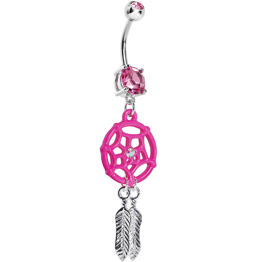 Pink Gem Neon Web Dreamcatcher Belly Ring