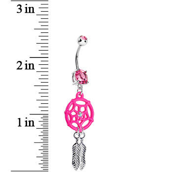 Pink Gem Neon Web Dreamcatcher Belly Ring