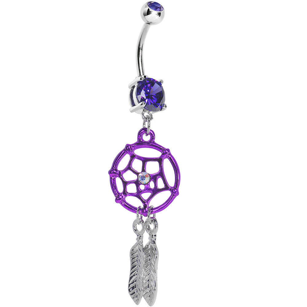 Violet Gem Neon Web Dreamcatcher Belly Ring