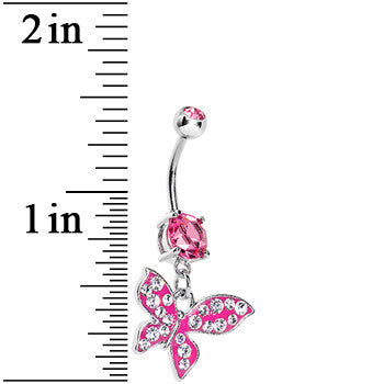 Pink Gem Paved Flyaway Butterfly Belly Ring