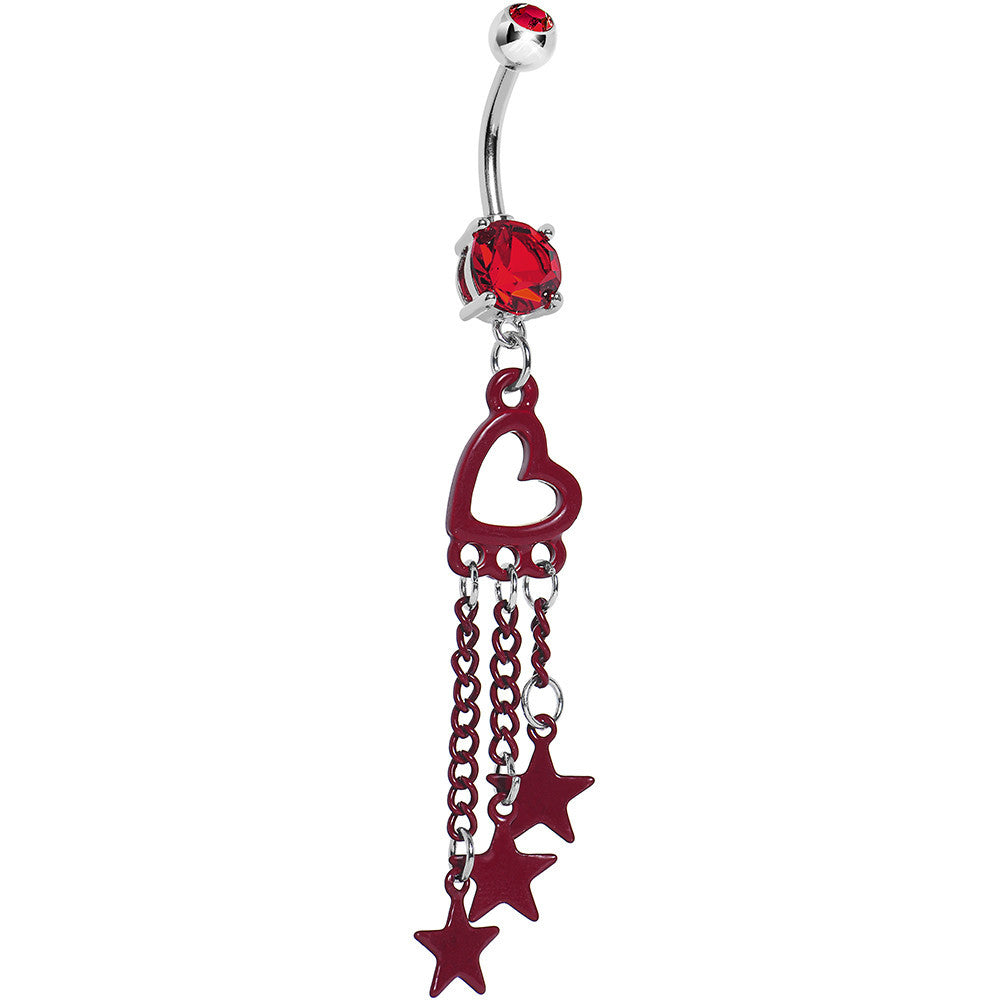 Red Gem Hollow Heart Star Chains Belly Ring