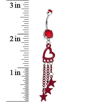 Red Gem Hollow Heart Star Chains Belly Ring