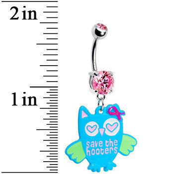 Pink Gem Save the Hooters Awareness Owl Belly Ring