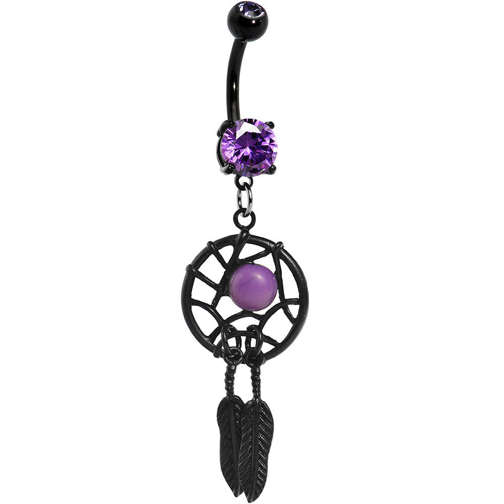Violet Gem Black Dreamcatcher Belly Ring