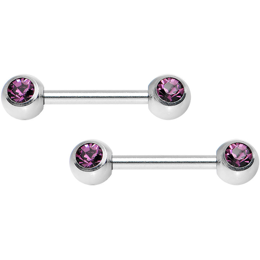 Purple Gem Double Front Facing Steel Nipple Barbell Set