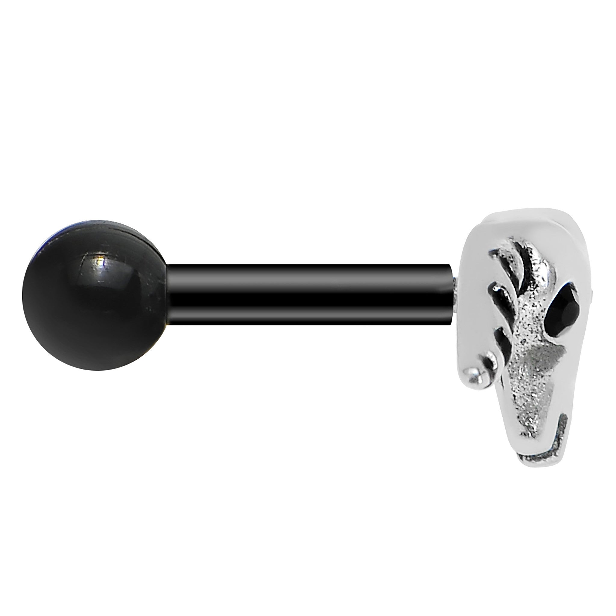 Black Acrylic 925 Silver Black Gem Bull Cartilage Earring