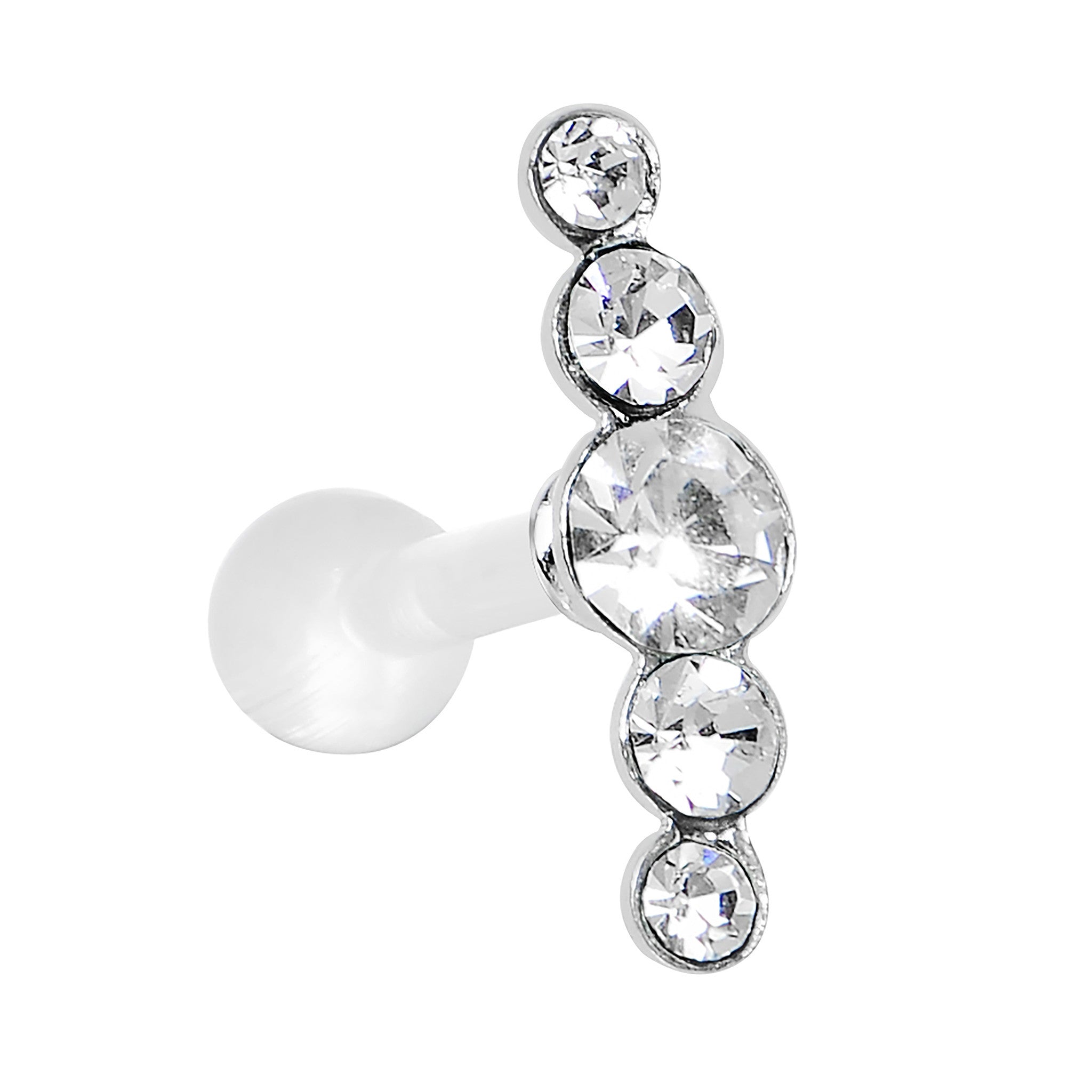 White Acrylic 925 Silver Clear Gem Left Cartilage Earring