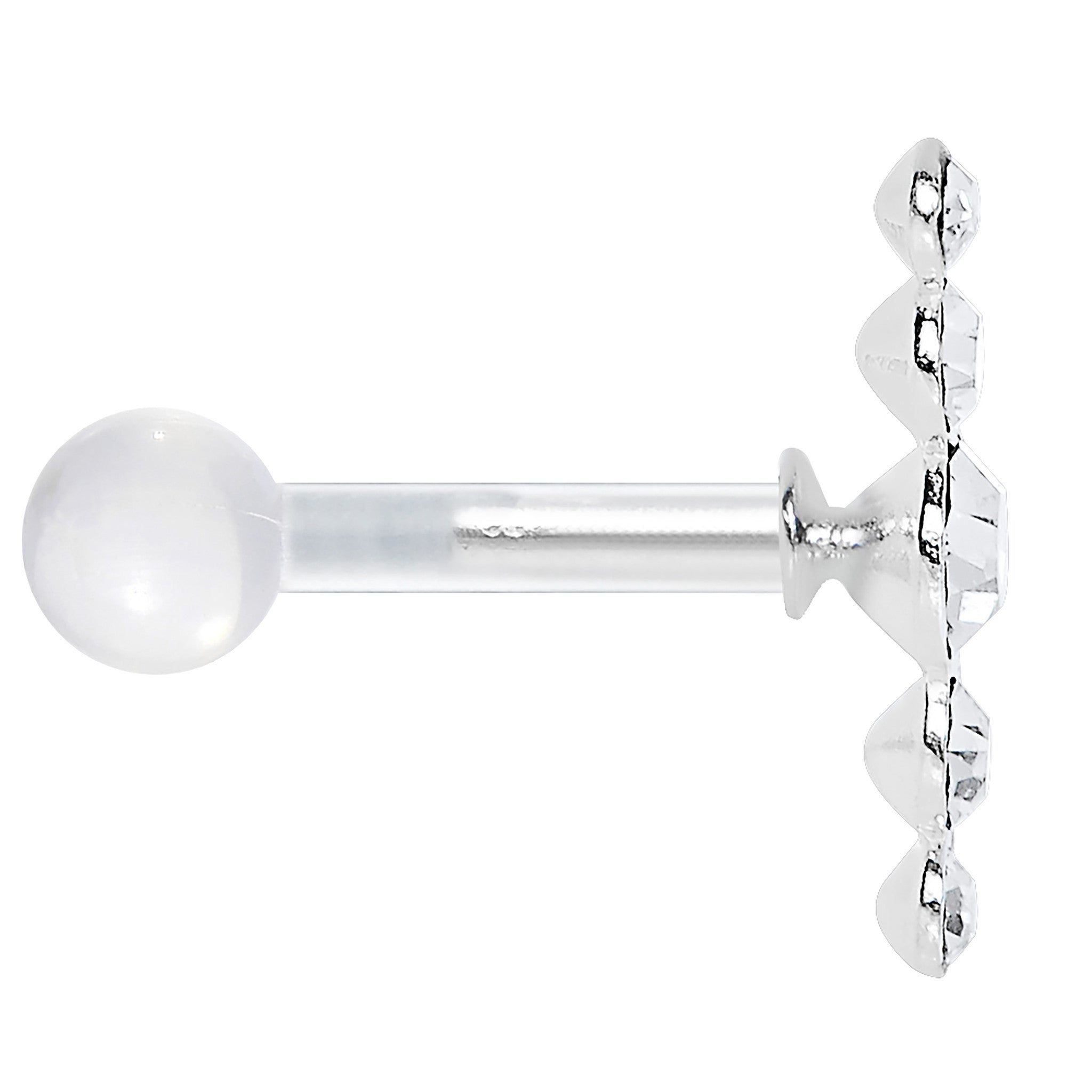 White Acrylic 925 Silver Clear Gem Left Cartilage Earring