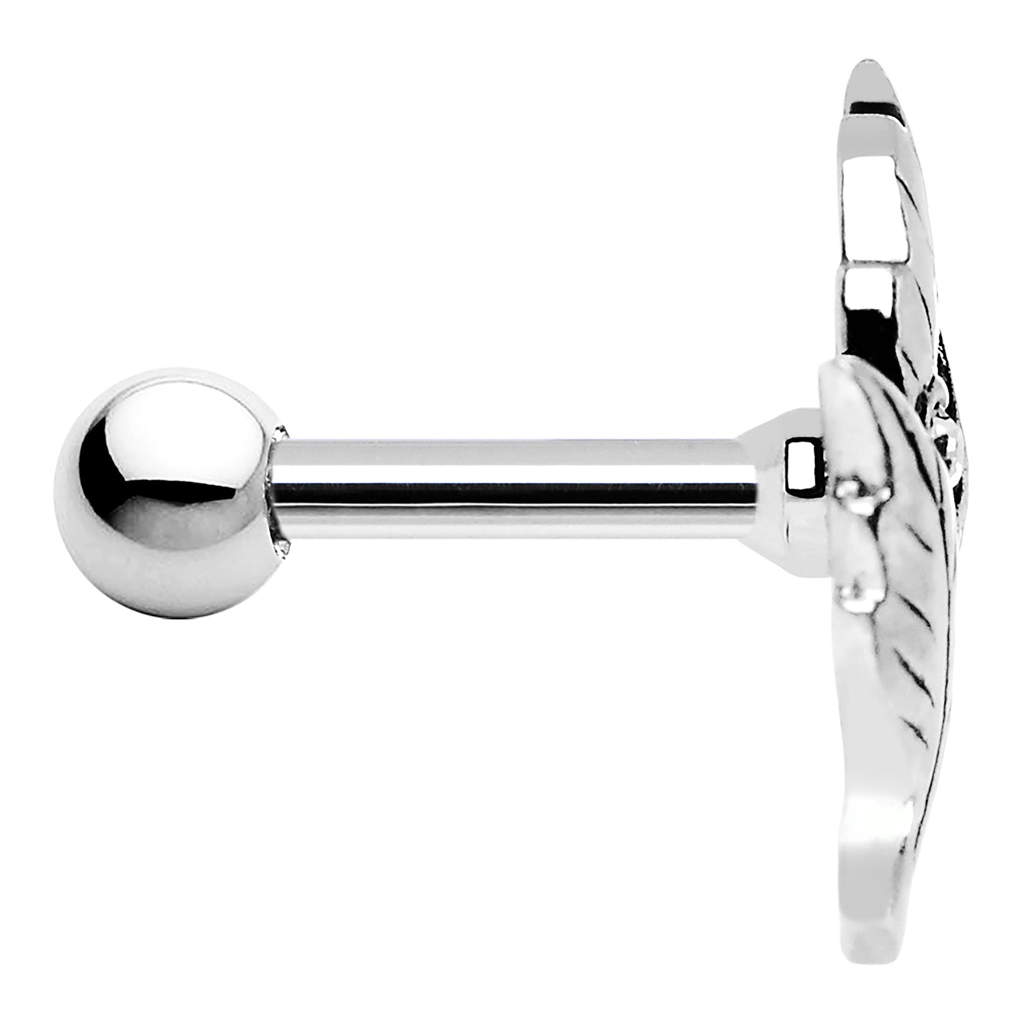 Silver 925 Clear Gem Leaf Cartilage Tragus Earring