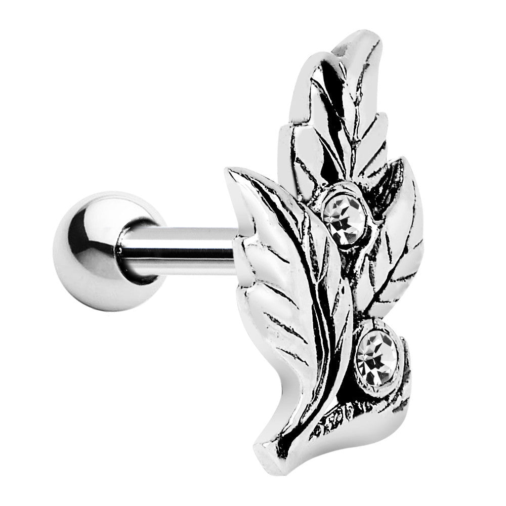 Silver 925 Clear Gem Leaf Cartilage Tragus Earring