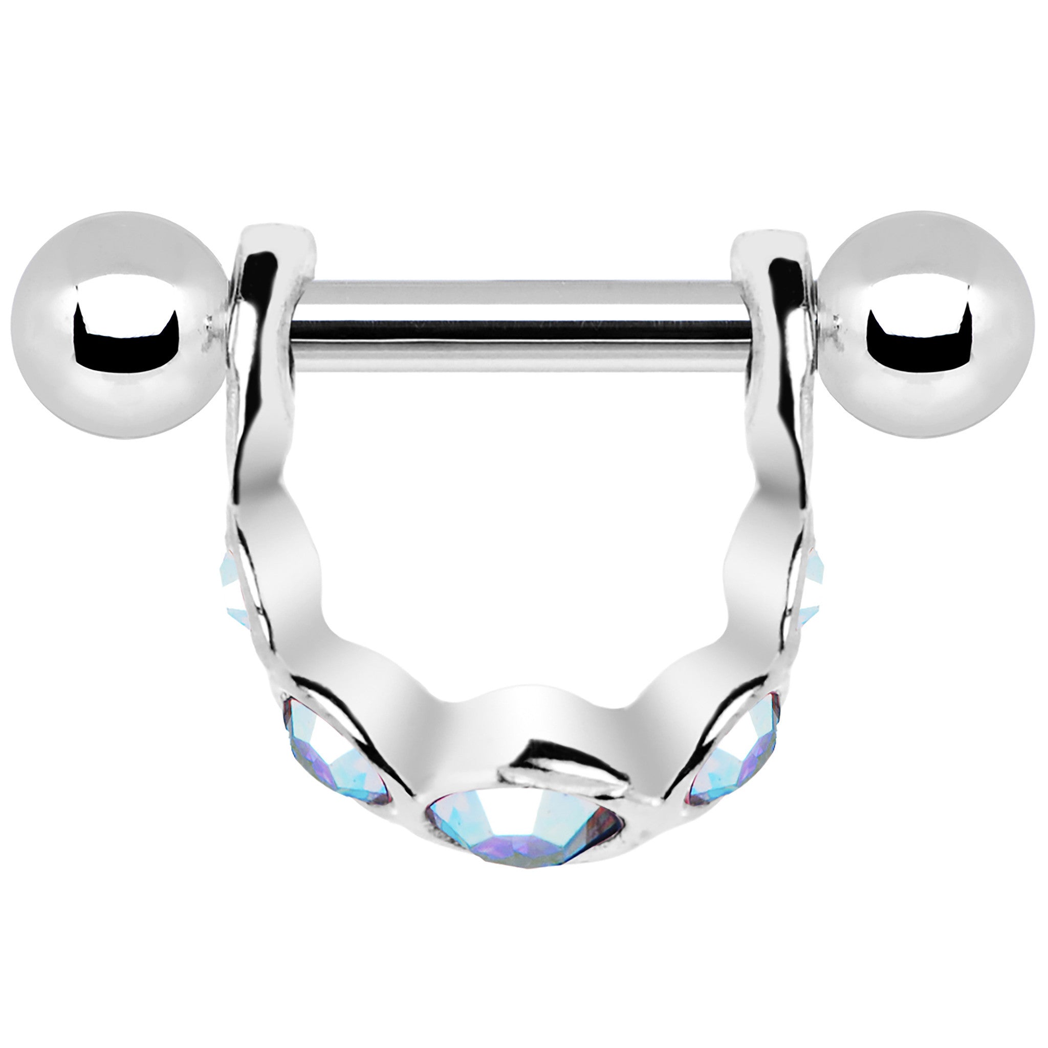 Silver 925 Aurora Gem Loop Mini Cartilage Shield Earring