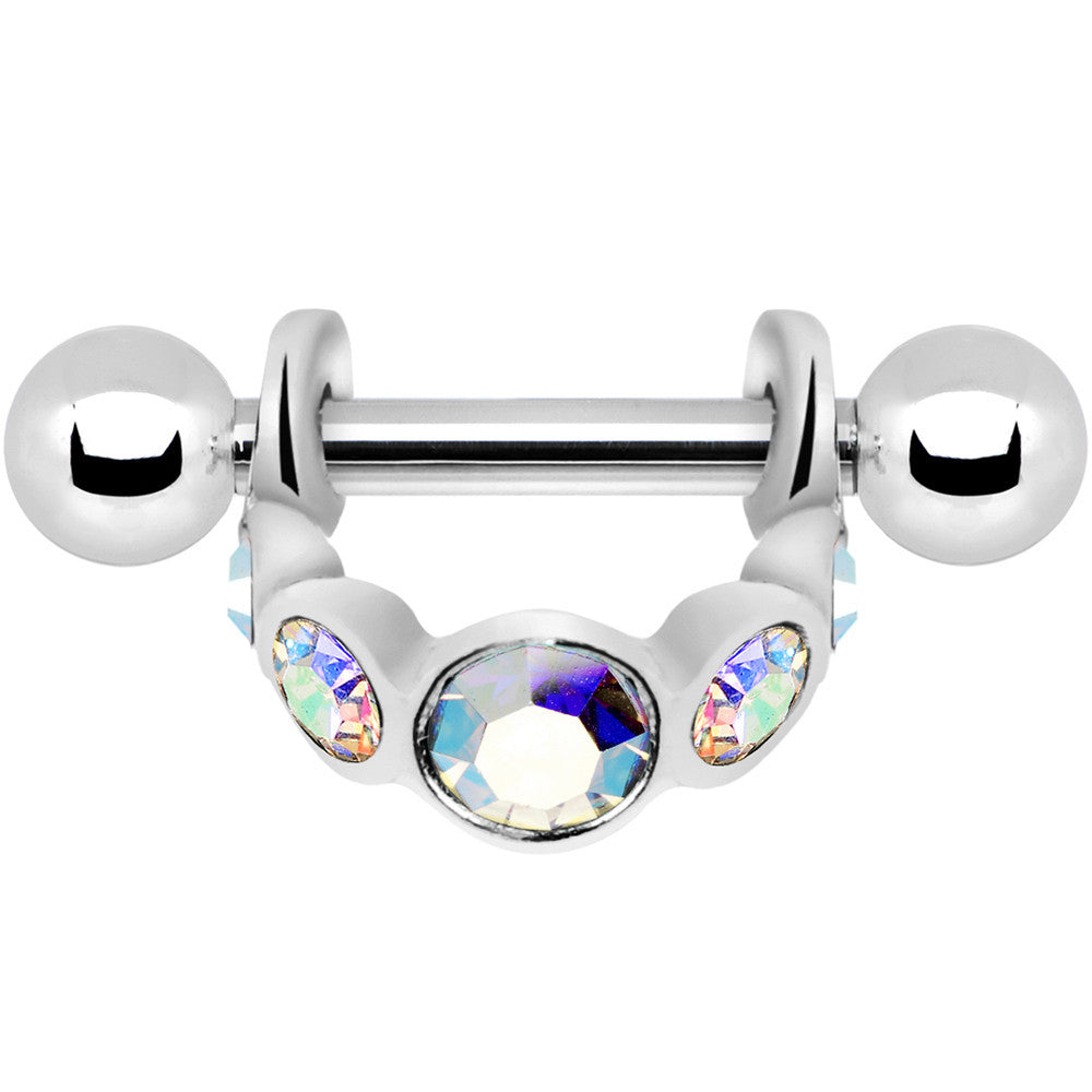 Silver 925 Aurora Gem Loop Mini Cartilage Shield Earring