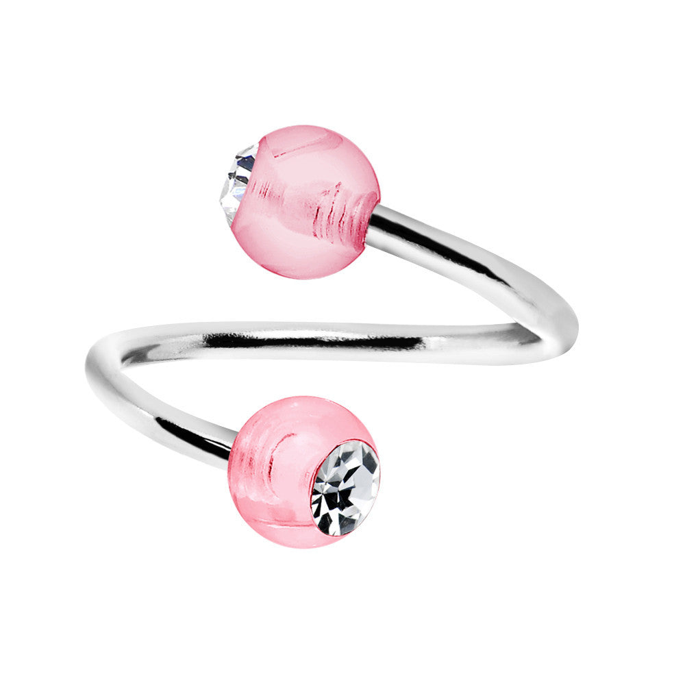 16G Pink Acrylic Clear Gem Spiral Twister
