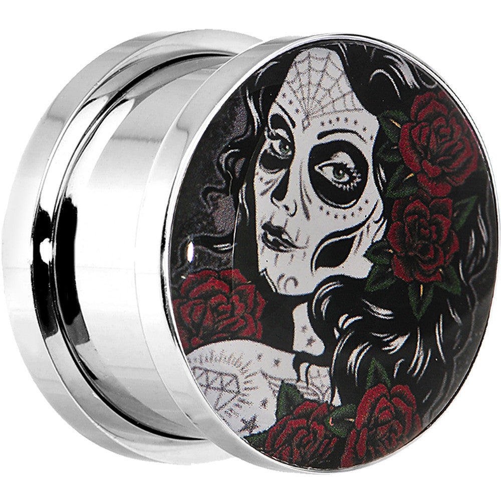 9/16 Gothic Rose Flower Catrina Sugar Skull Screw Fit Plug