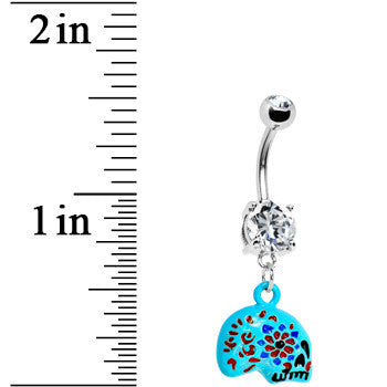 Crystalline Gem Aqua Sugar Skull Floral Belly Ring