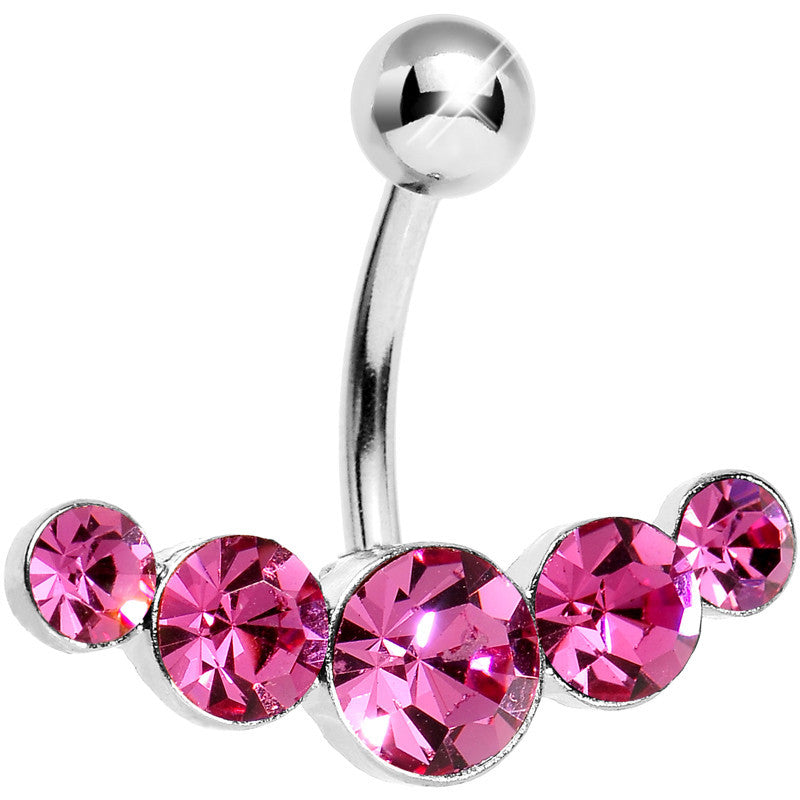 Pink Gem Five Across Top Mount Belly Ring