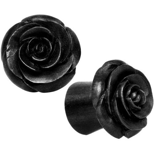 1/2 Organic Arang Wood Rose Flower Hand Carved Plug Set
