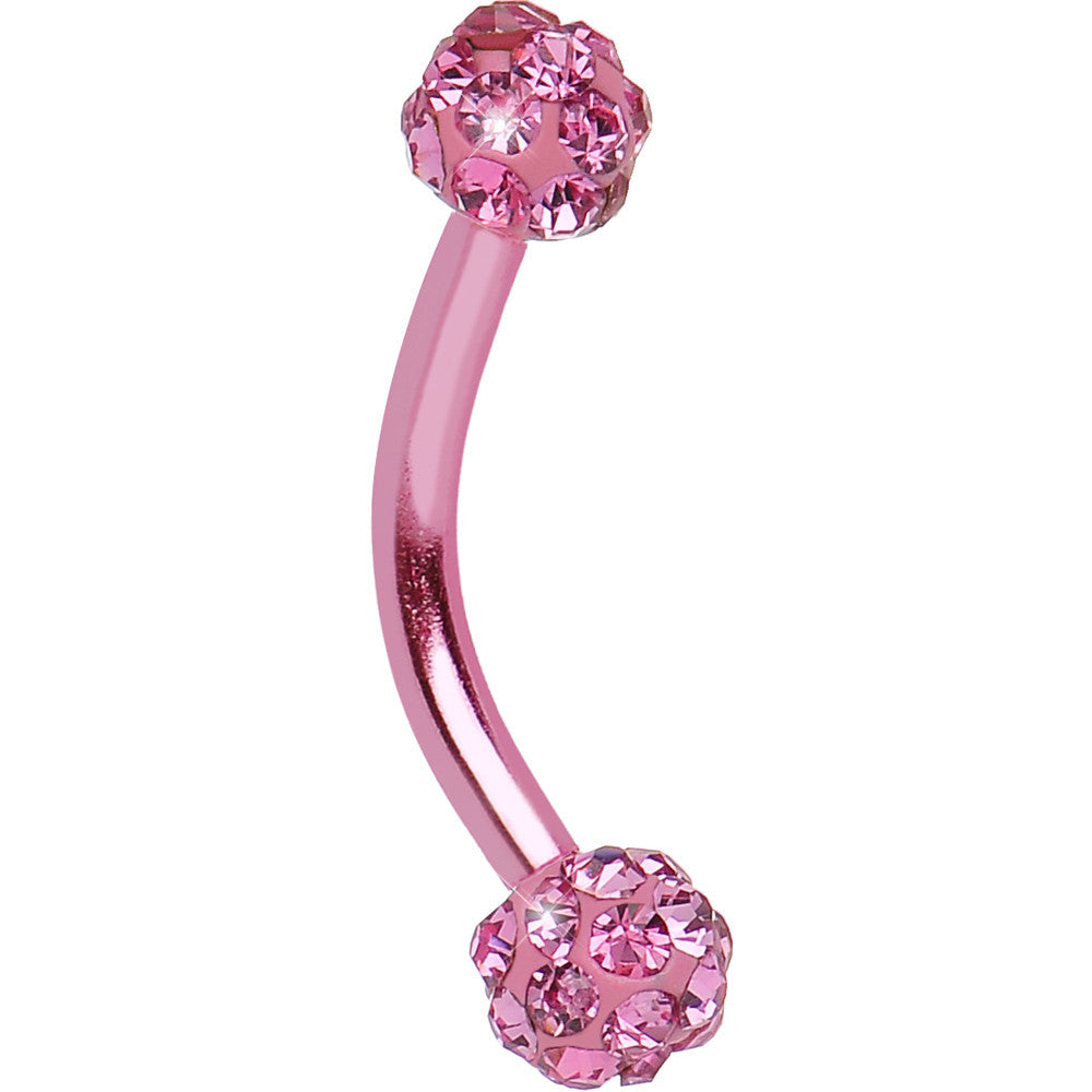 16G Pink Anodized Titanium Ferido Crystal Ball Eyebrow Ring