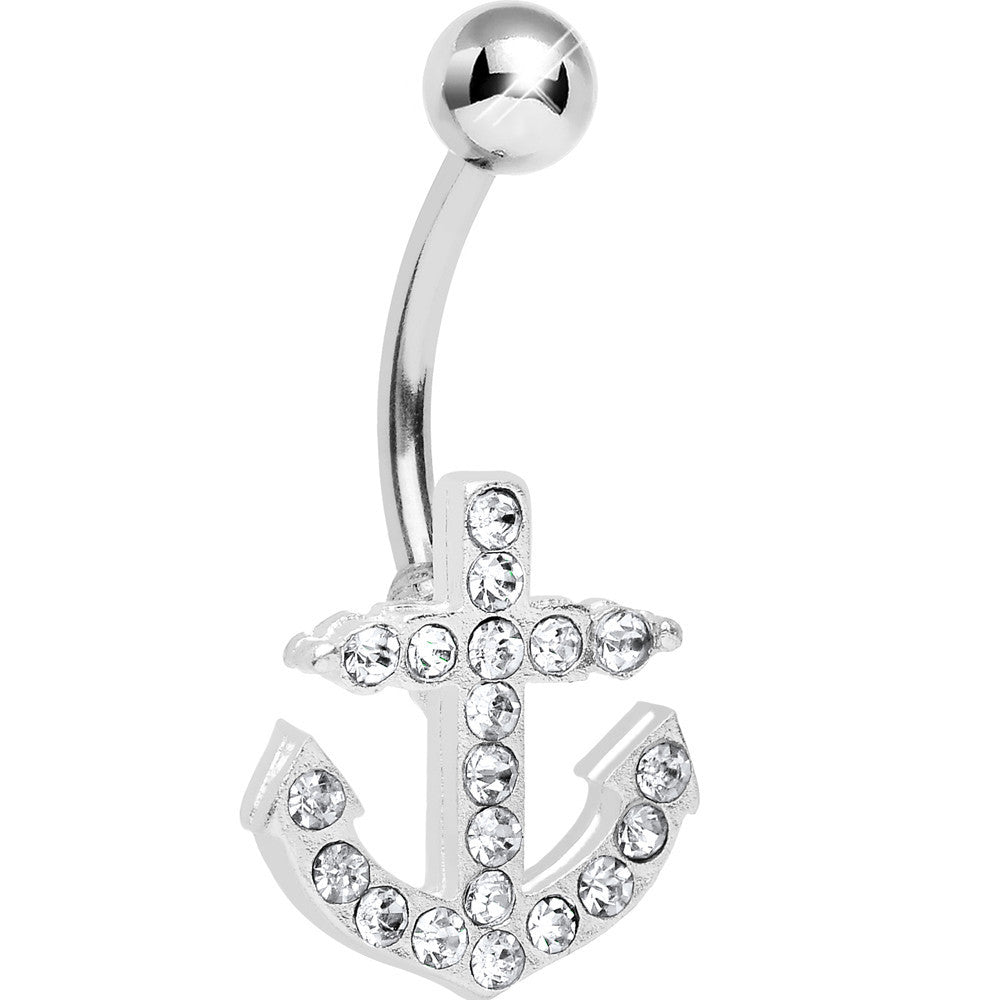 Nautical But Nice Clear Gem Anchor Belly Ring
