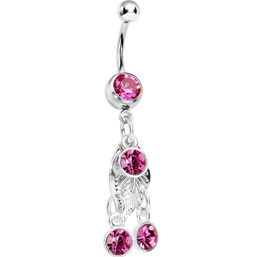 Pink Gem Leaf Dangle Belly Ring