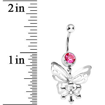Pink Gem Butterfly Snowflake Dangle Belly Ring