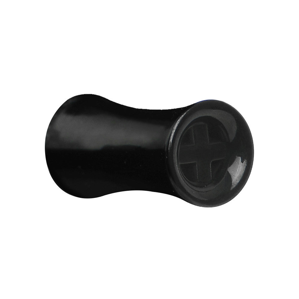 6G Double Flare Black Titanium Hollow Divine Cross Tunnel Plug