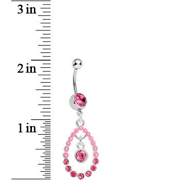 Pink Gem Faux Pearl Teardrop Dangle Belly Ring