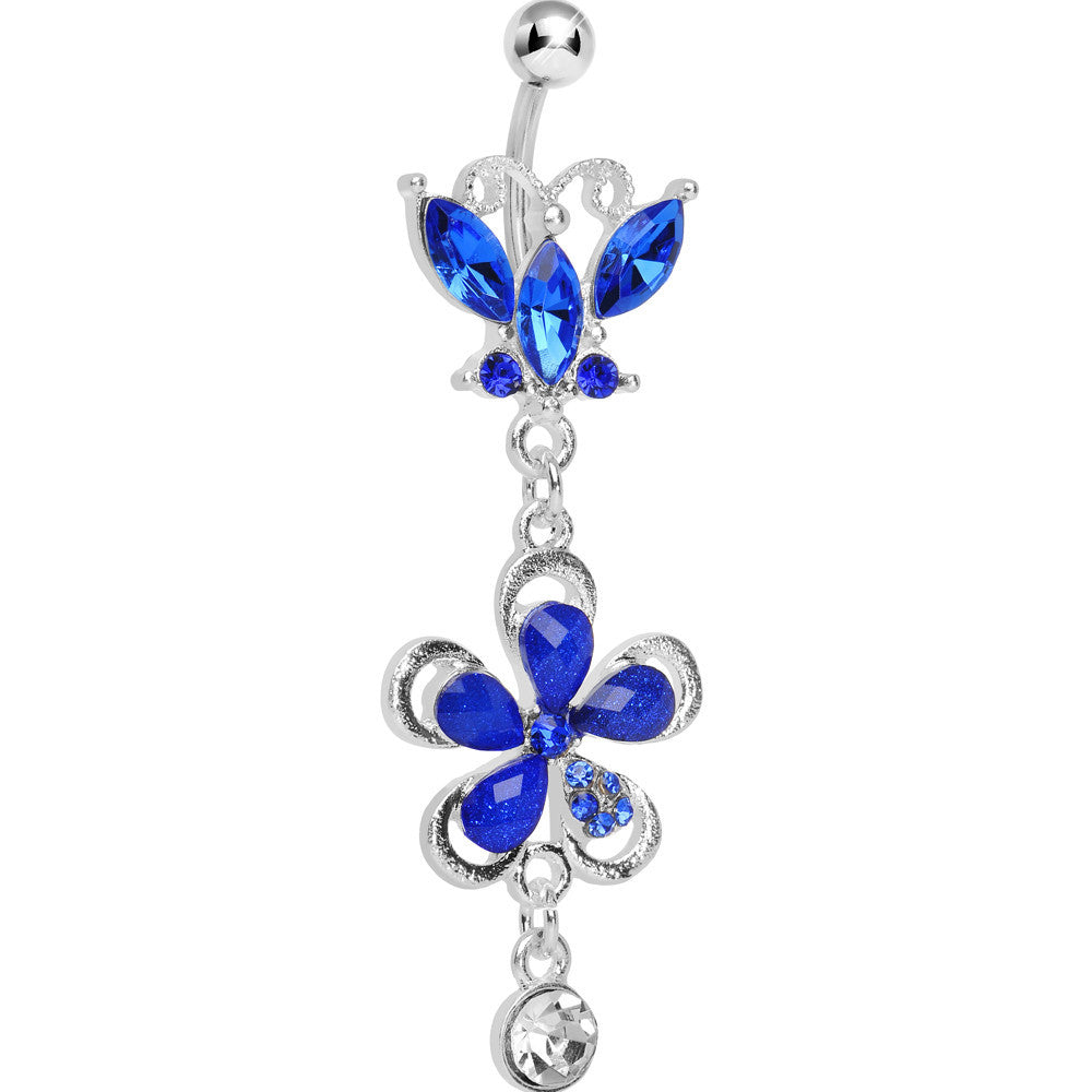 Dark Blue Gem Butterfly Flower Drop Belly Ring