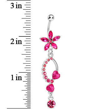 Pink Gem Flirty Flower Drop Belly Ring