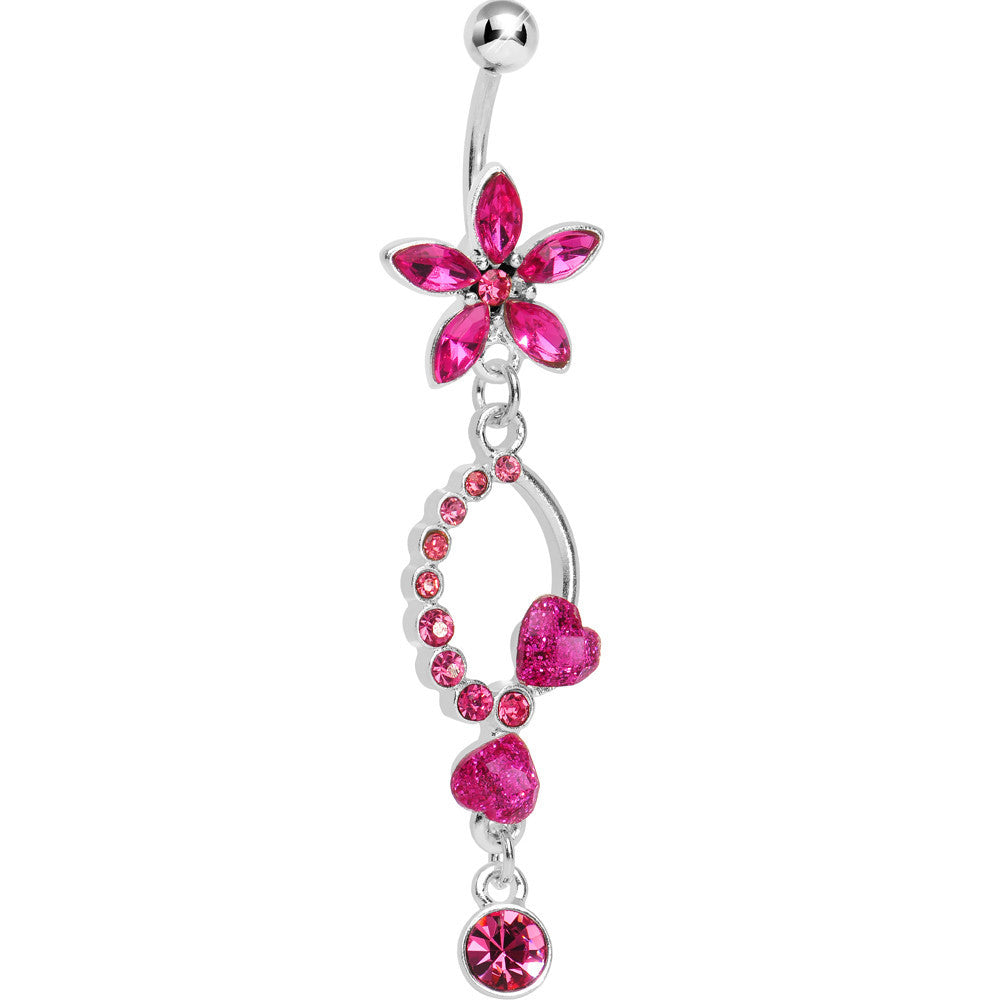 Pink Gem Flirty Flower Drop Belly Ring