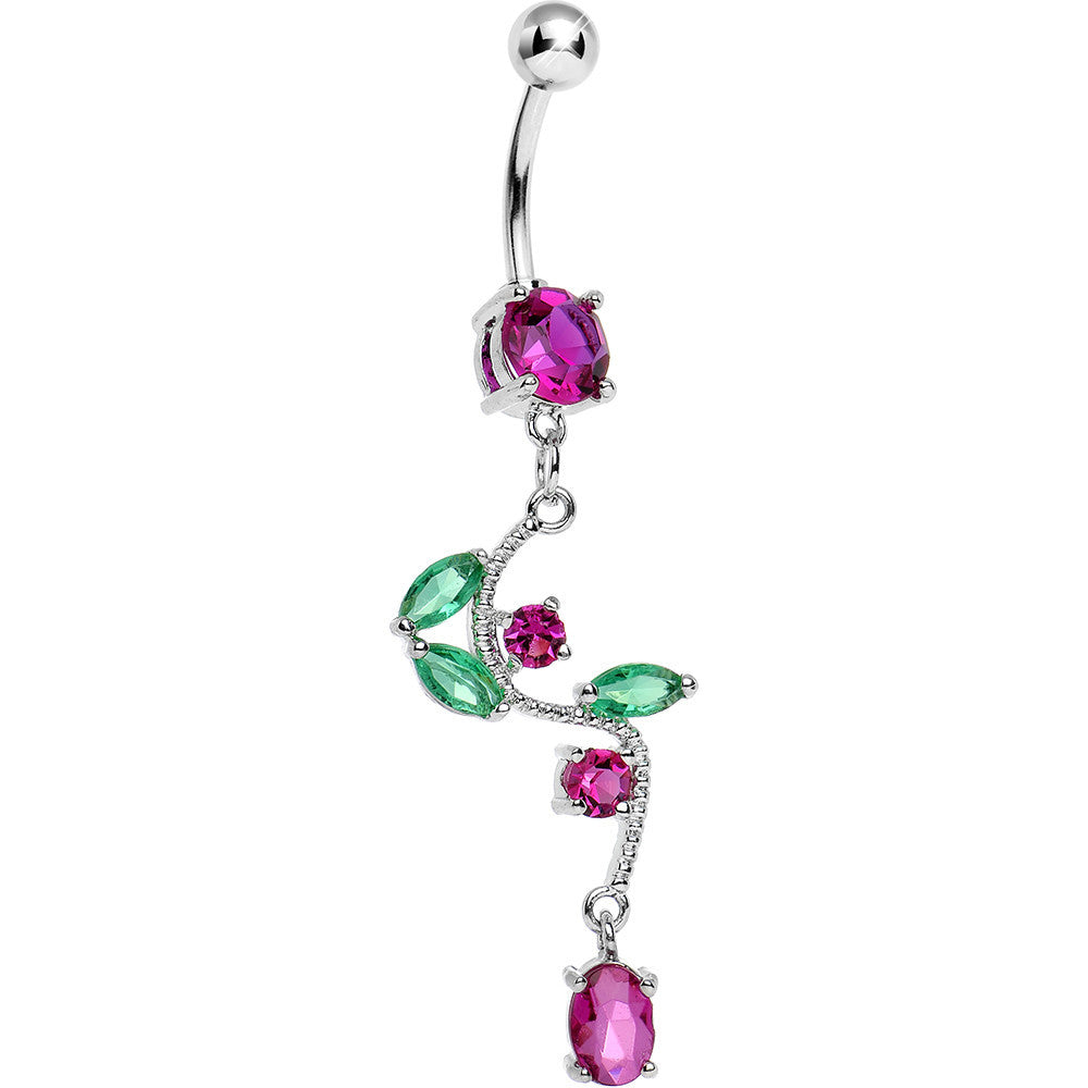 Pink Gem Budding Flower Vine Dangle Belly Ring