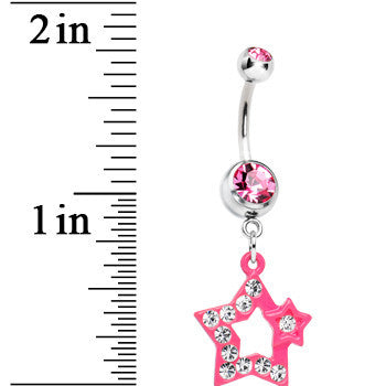 Twinkle Clear Gem Pink Star Dangle Belly Ring