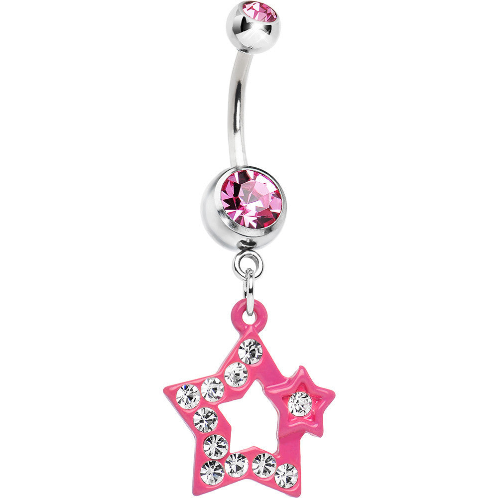 Twinkle Clear Gem Pink Star Dangle Belly Ring