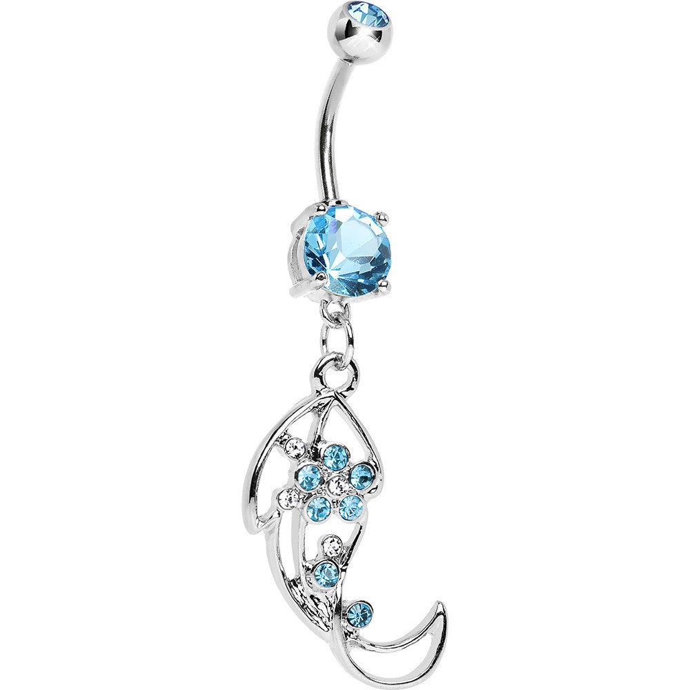 Aqua Gem Twisted Leaf Belly Ring