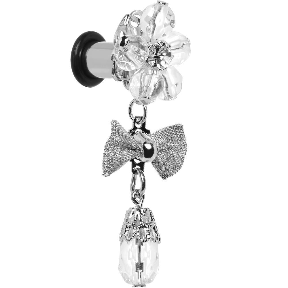 Steel Clear Flower Mesh Bow Dangle Plug Sizes 5mm to 12mm