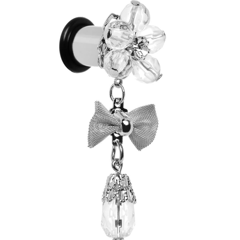 Steel Clear Flower Mesh Bow Dangle Plug Sizes 5mm to 12mm