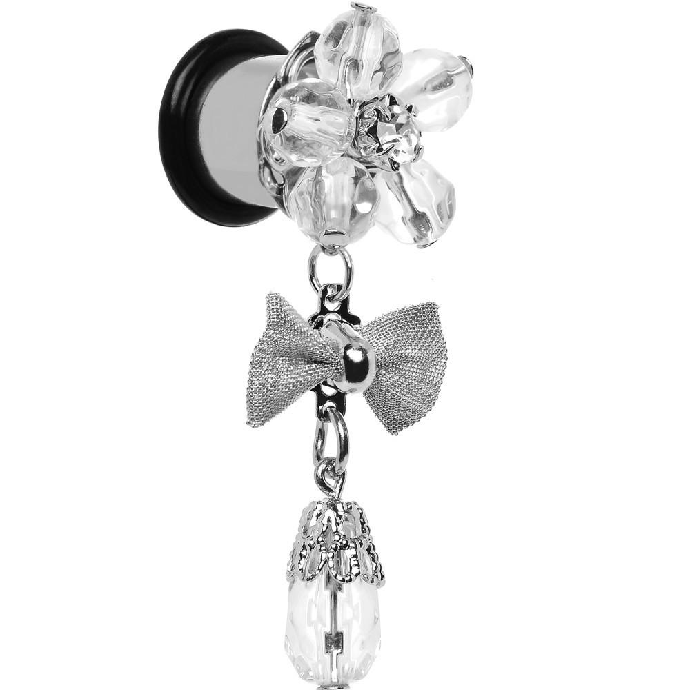 Steel Clear Flower Mesh Bow Dangle Plug Sizes 5mm to 12mm