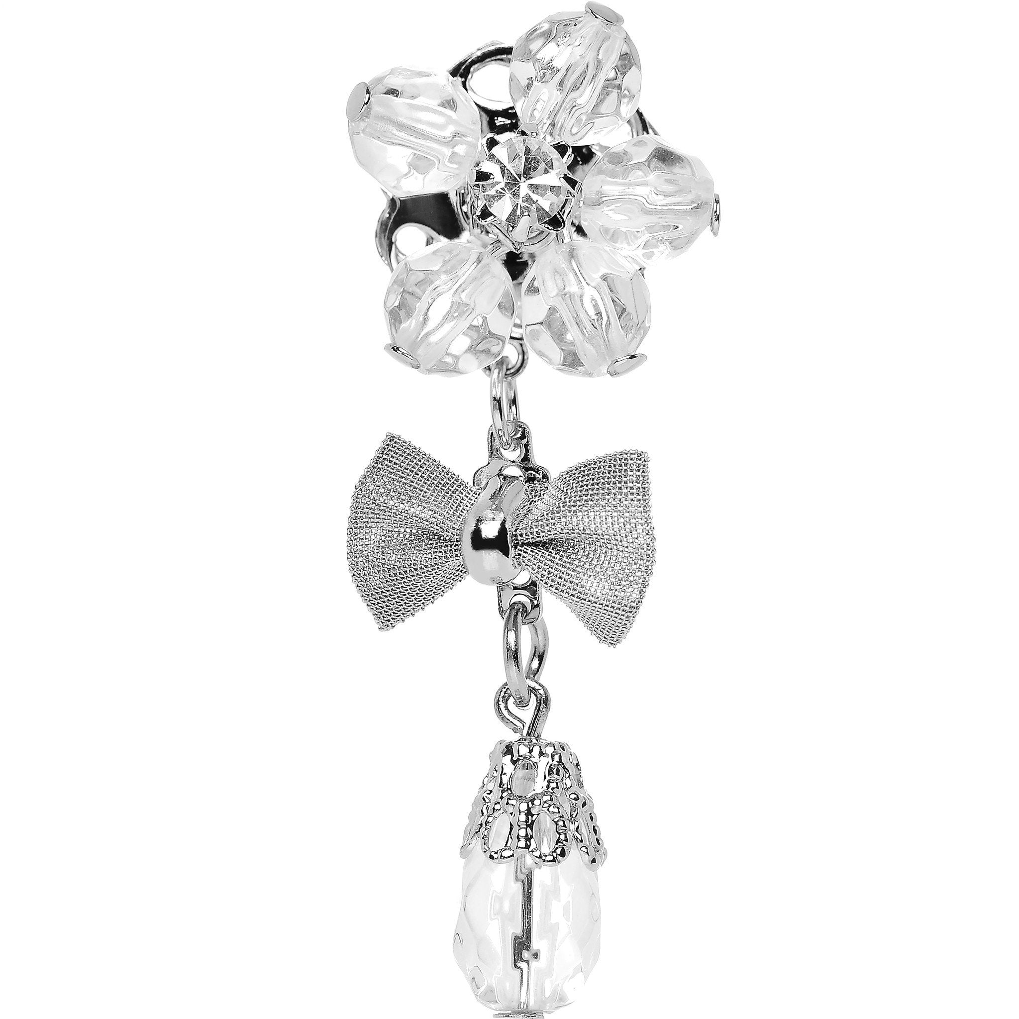 Steel Clear Flower Mesh Bow Dangle Plug Sizes 5mm to 12mm