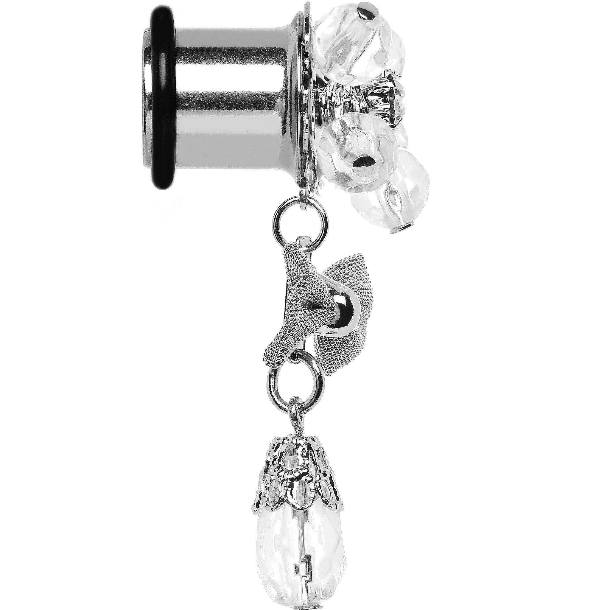 Steel Clear Flower Mesh Bow Dangle Plug Sizes 5mm to 12mm