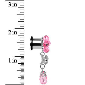 Steel Pink Flower Mesh Bow Dangle Plug Sizes 5mm to 12mm
