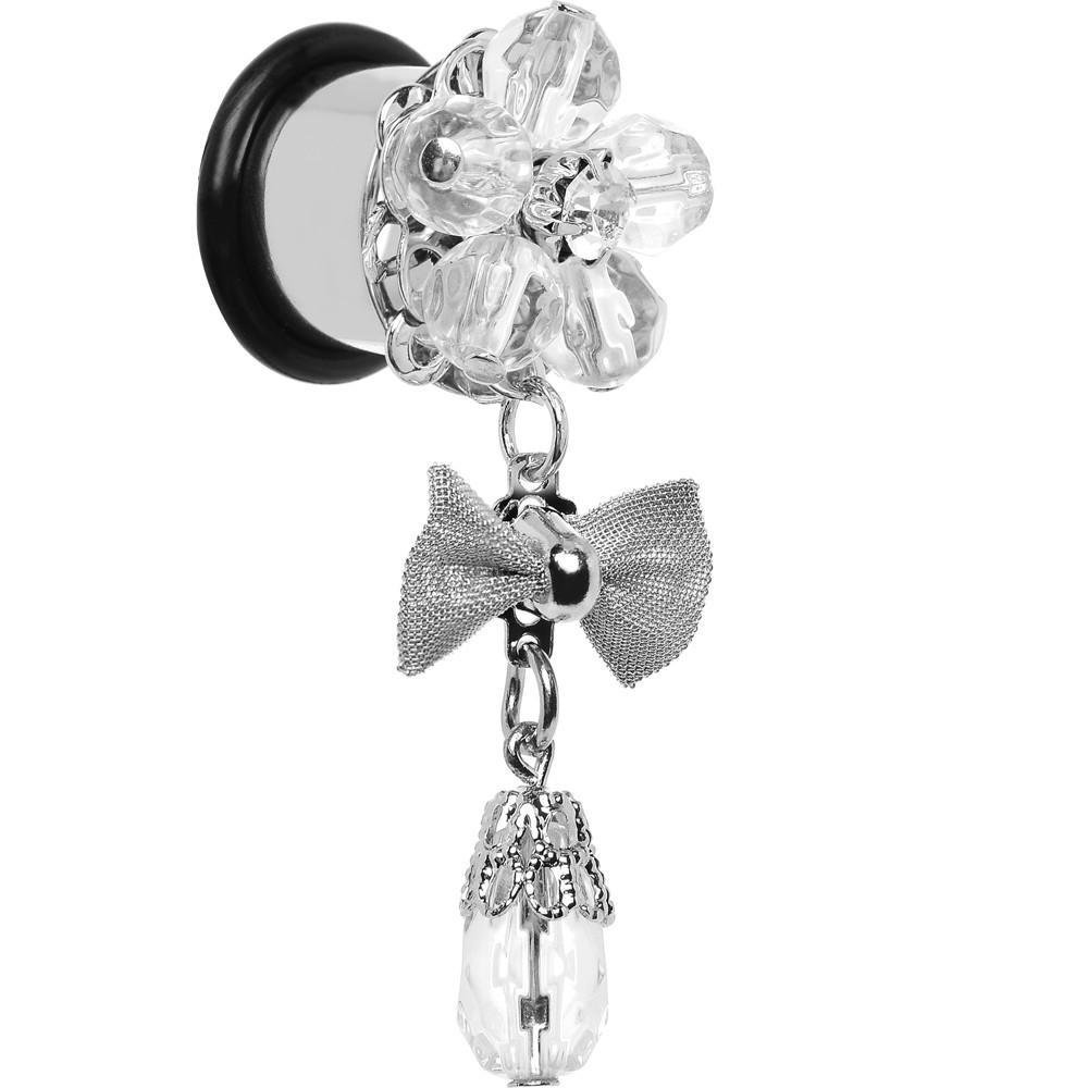 Steel Clear Flower Mesh Bow Dangle Plug Sizes 5mm to 12mm