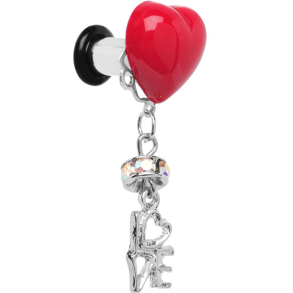 Steel Red Heart Love Dangle Plug Sizes 5mm to 12mm