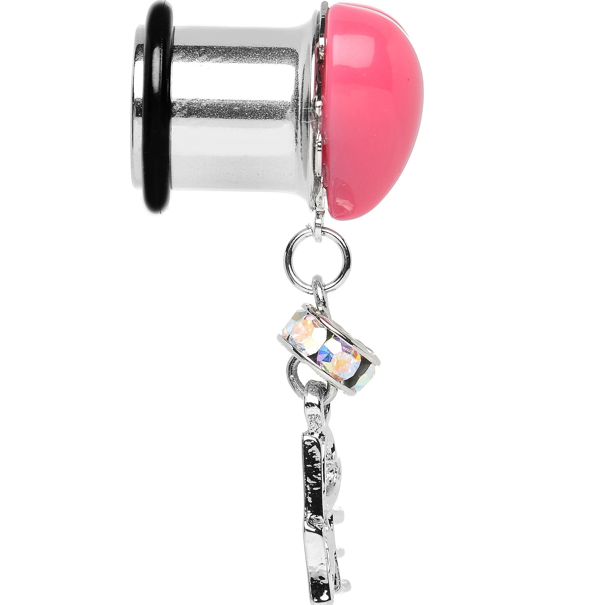 Steel Pink Heart Love Dangle Plug Sizes 5mm to 12mm